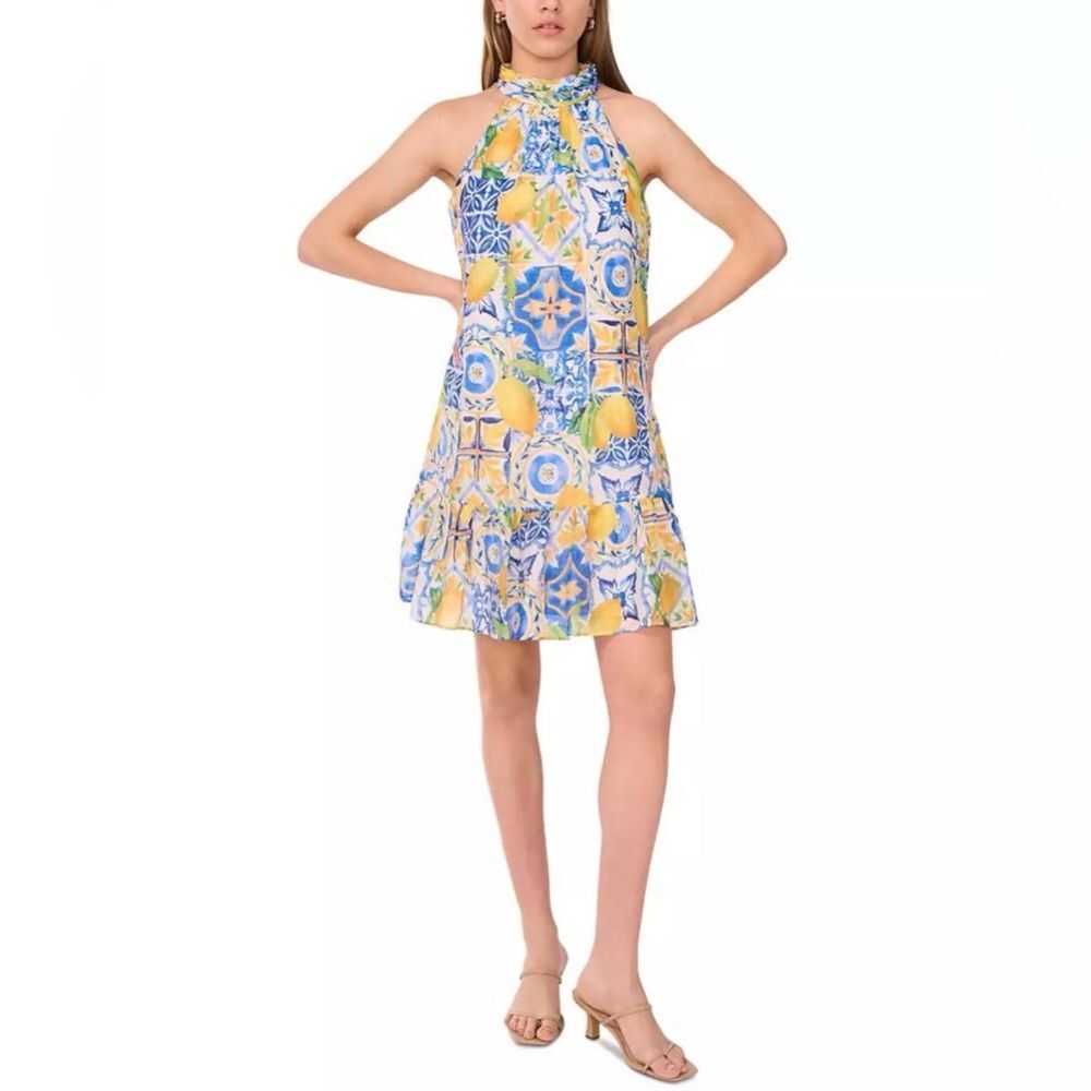 1. State Halter Mini Dress in Lemon Coastal Print Size S